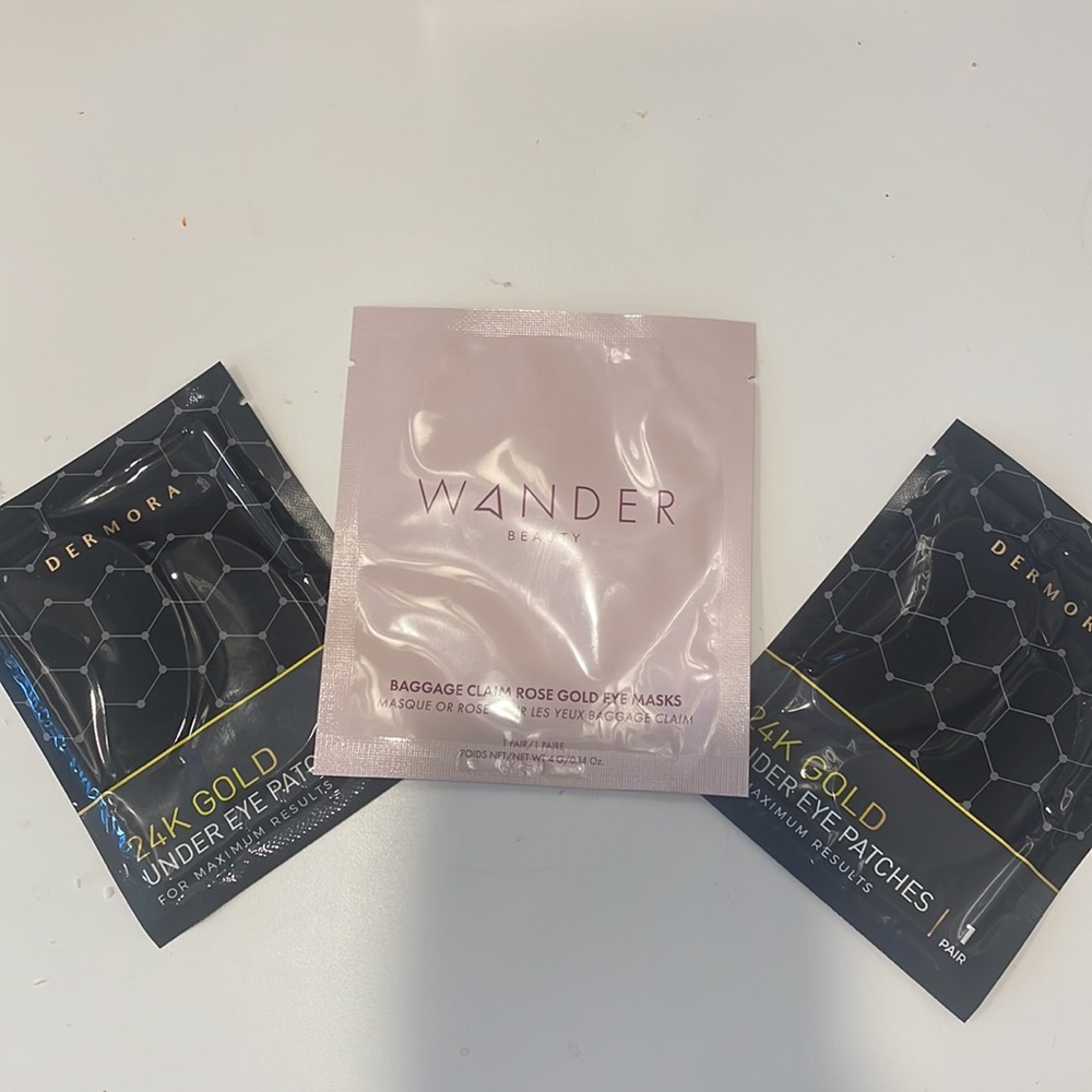 NWT 3 Pairs of Gold Eye Masks (1 from Wander and 2 from Dermora)